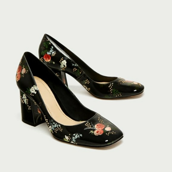 New Zara Floral Court Heels in Black - Picture 8 of 8